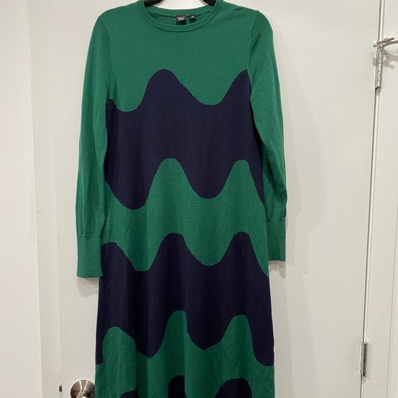 Marimekko x Uniqlo Green and Black Wool Blend Long Sleeve Maxi Dress in EUC - Picture 1 of 5